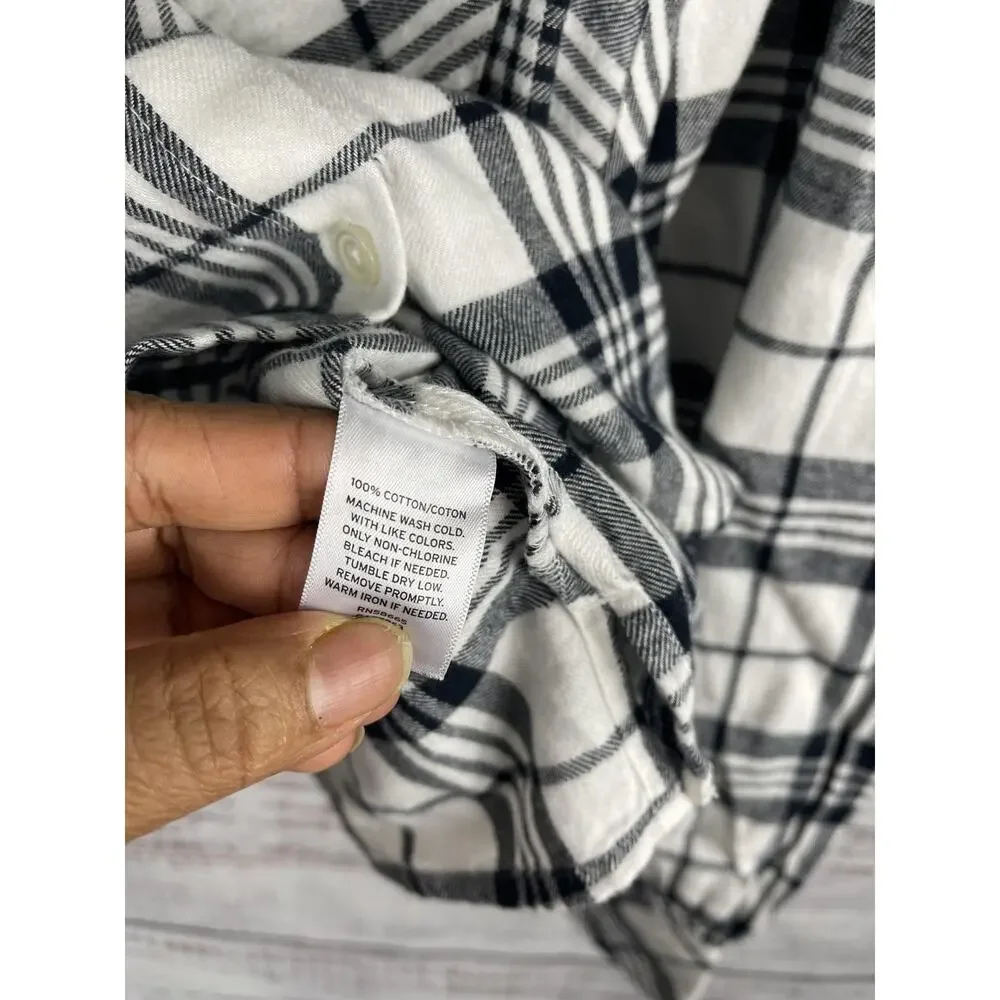 BP Shirt Women's Small Ivory Black Plaid Flannel Puff Sleeve Button Up Nordstrom - Picture 6 of 7